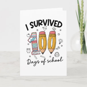 Carte J'AI SURVÉCU 100 Jours d'école Mignon 100 Jours