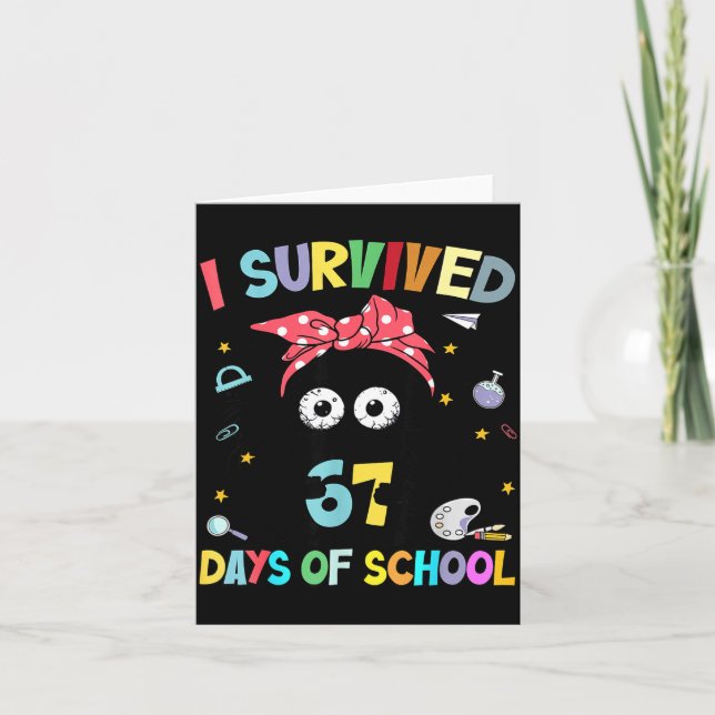 Carte J'ai Survécu 67 Jours D'école Drôle Chat Noir Six  (Devant)