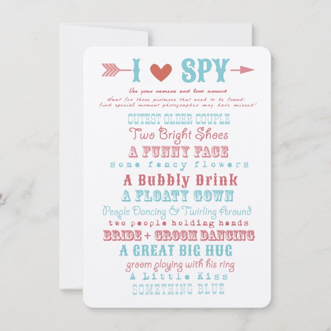 Carte J'aime espion Photo Hunt Game (Devant)