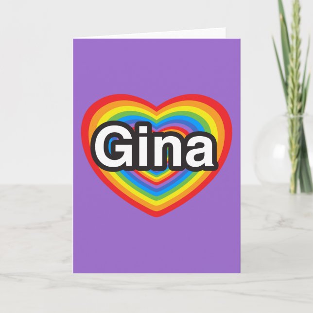 Carte J'aime Gina. Je t'aime Gina. Cœur (Devant)