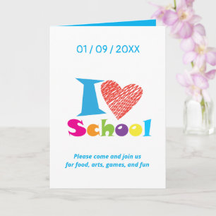 Carte J'Aime L'École. Retour à l'école de dessin animé