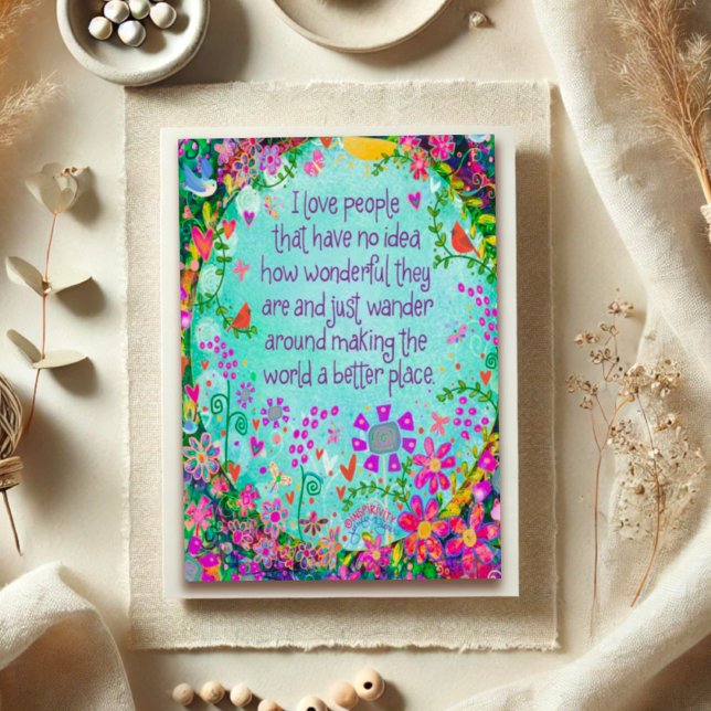 Carte J'Aime Les Gens Joli Whimsical Floral Birds Card (Créateur téléchargé)