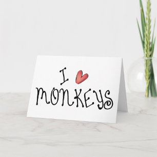 Carte J'Aime Les Singes Mignonnes Typographie manuscrite