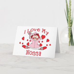 Carte J'aime ma poupée et coeurs de chiffon de Nonna