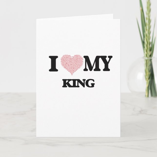 Carte J'aime mon roi (Coeur fait de mots) (Devant)