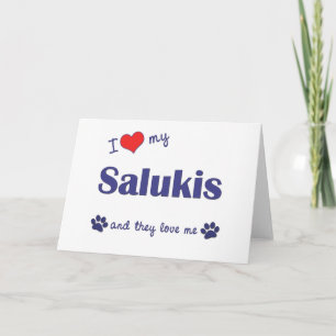 Carte J'aime mon Salukis (les chiens multiples)