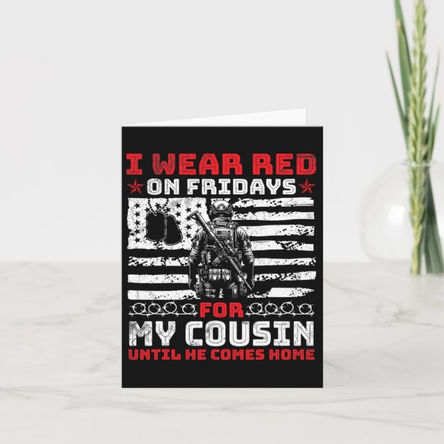 Carte J'aime porter du rouge le vendredi pour mon cousin (Devant)