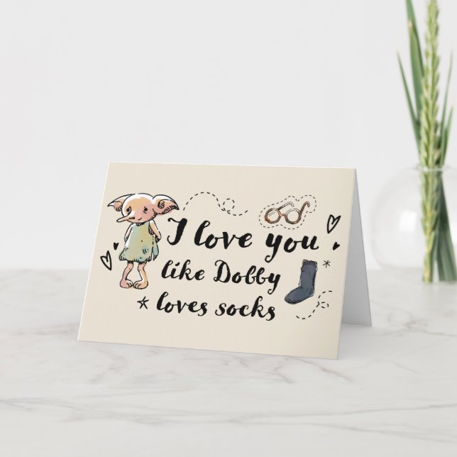 Carte J'aime You Like Dobby Aime les Chaussettes (Devant)