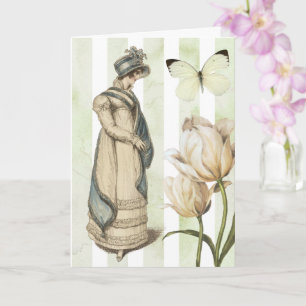 Carte Jane Austen inspiré vintage bleu rayé joli