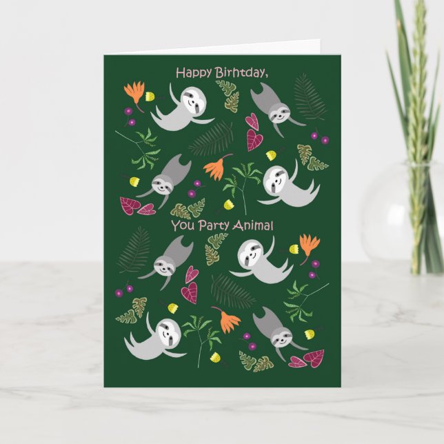 Carte Jangle Sloth Dance Party Animal drôle Anniversaire (Devant)
