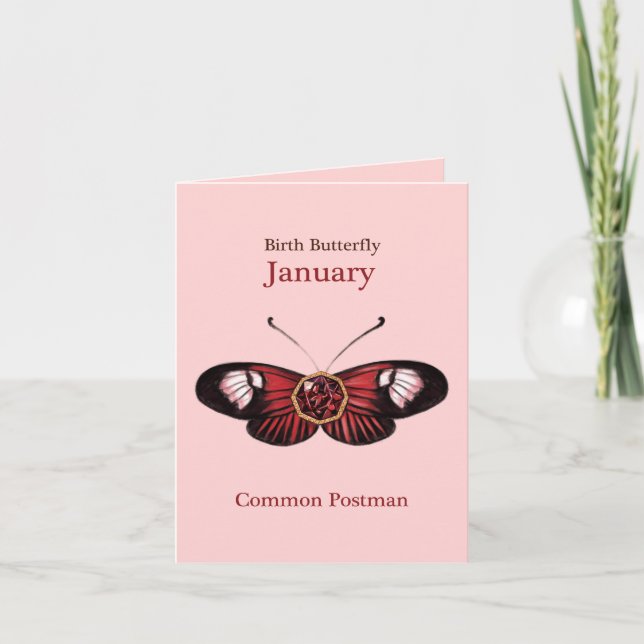 Carte January Red Common Postman Butterfly Illustration (Devant)