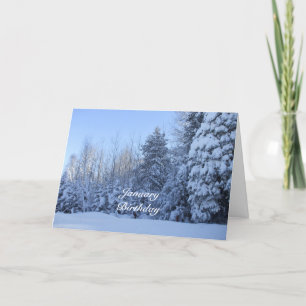 Carte Janvier Birthday-Winter Tree Scene