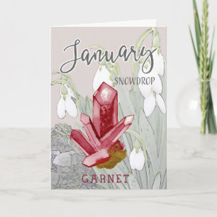 Carte Janvier Snowdrops et Garnet Anniversaire