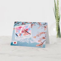 Japon Fleur de cerisier rose avec drapeau et Mont