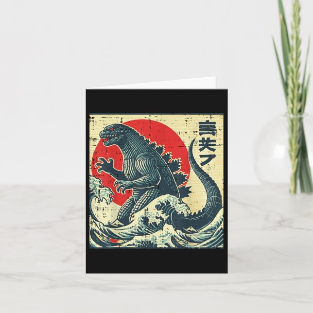 Carte Japonaise Kaiju Monster Vagues Retro Ukiyo Art Fem (Devant)