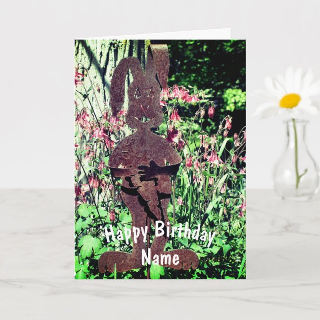 Carte Jardin à fleurs de lapin rouillé Anniversaire pers (Petite plante)