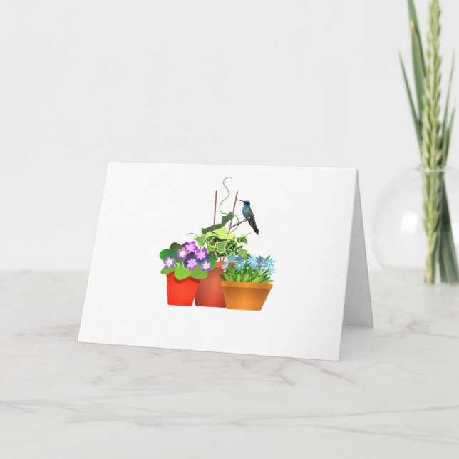 Carte Jardin aux fleurs avec Colibri Blond à l'intérieur (Devant)