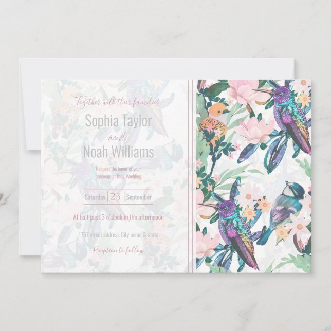 Carte Jardin botanique blanc Fleurs et oiseaux (Devant)