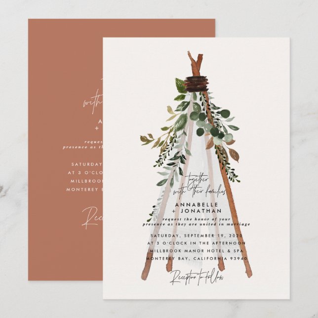 Carte Jardin botanique bohème moderne teepee botanique (Devant / Derrière)