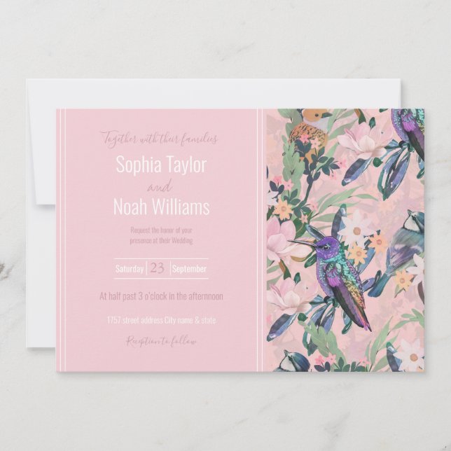 Carte Jardin botanique rose Fleurs et oiseaux (Devant)