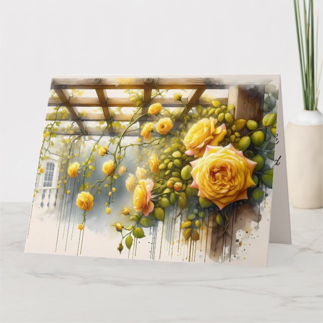 Carte Jardin d'aquarelle de Roses Jaunes (Devant)