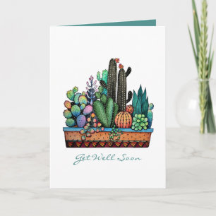 Carte Jardin De Cactus À L'Aquarelle Cute Dans Un Beau P