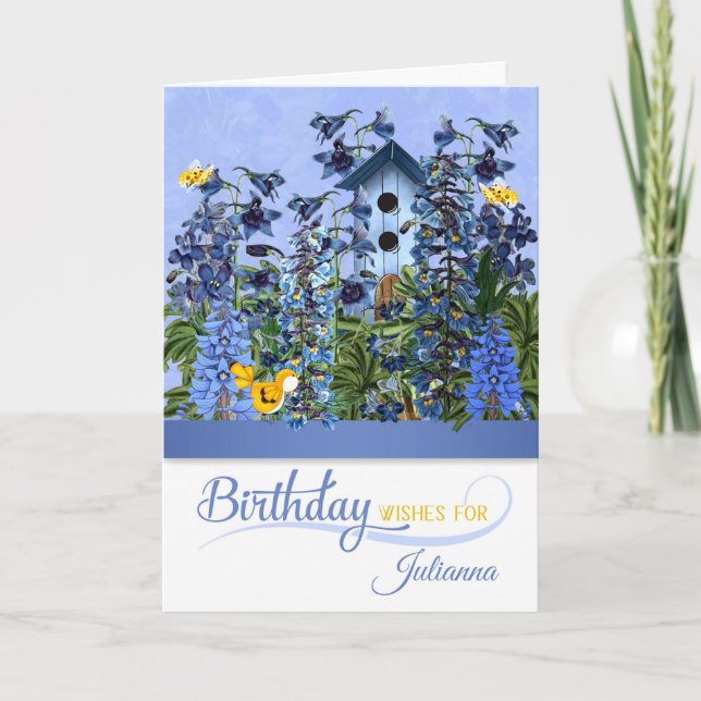 Carte Jardin de Delphinium pour anniversaire de juillet  (Devant)