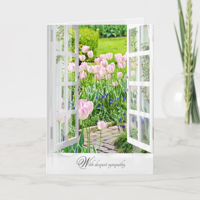 Carte jardin de printemps sympathique avec tulipes roses (Devant)
