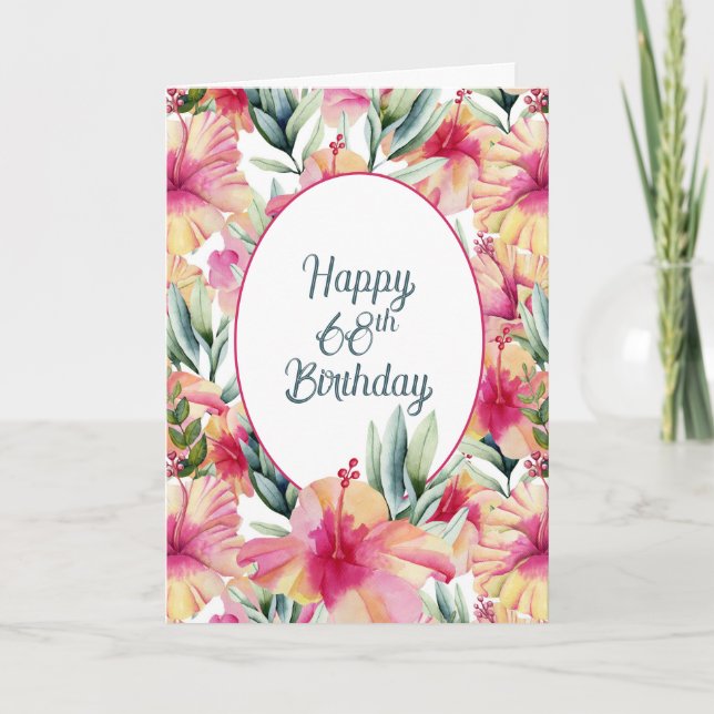 Carte Jardin d'Hibiscus pour 68e anniversaire (Devant)