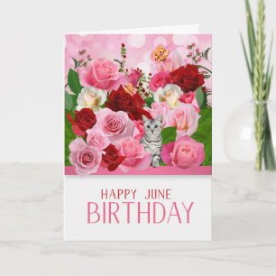 Carte Jardin Kitty et Rose Juin Anniversaire