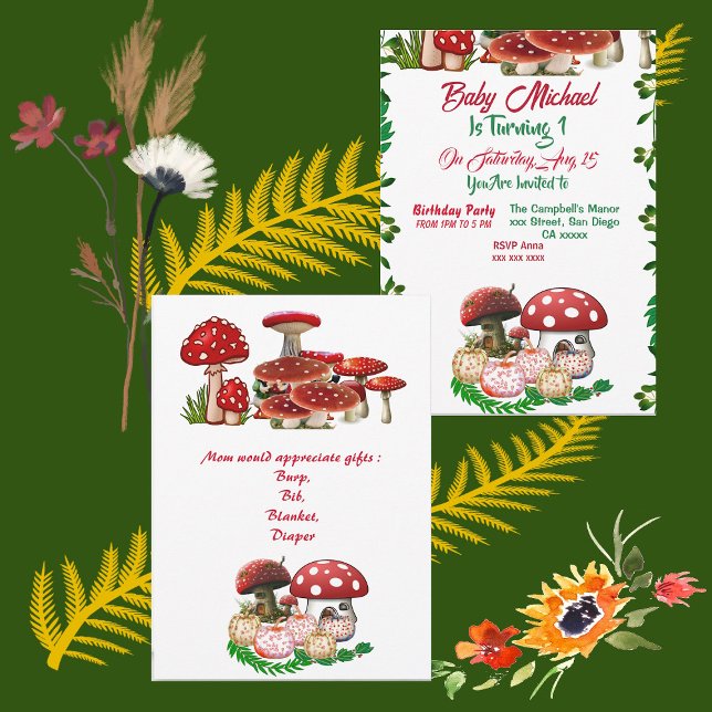 Carte Jardin Toadstool Automne Citrouille 1er anniversai (Garden Toadstool Fall Pumpkin Baby's 1st Birthday)