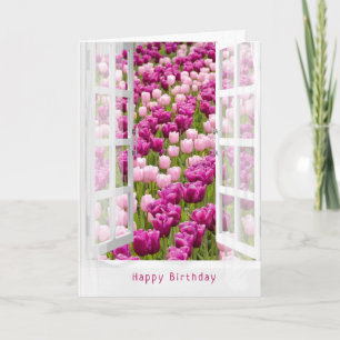 Carte Jardin tulipe hollandais en fenêtre pour Anniversa