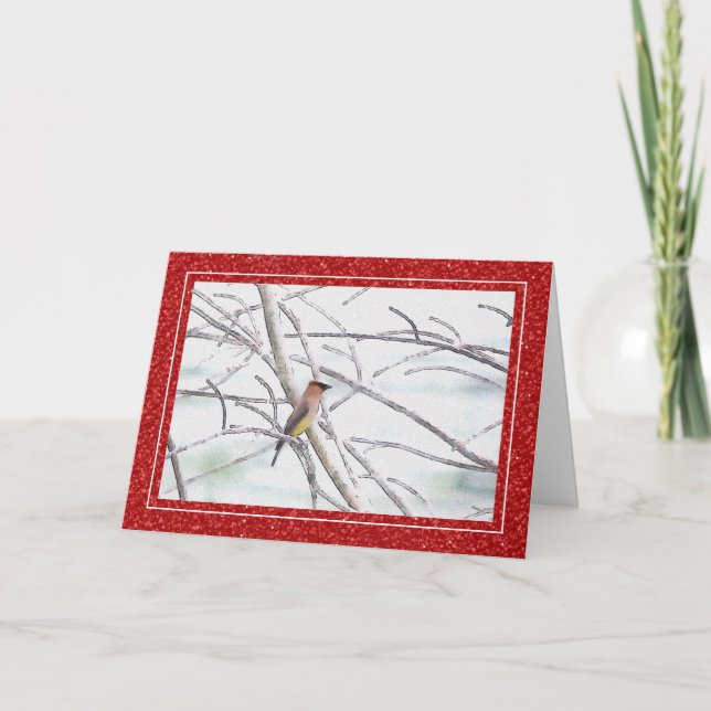 Carte Jaseur d'Amérique Oiseau Hiver Noël (Devant)