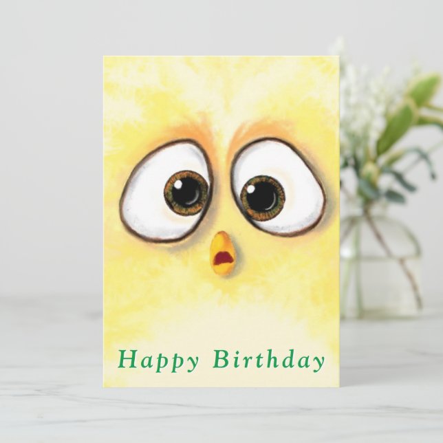 Carte Jaune aux yeux surpris de poulet Jaune Anniv (Debout devant)