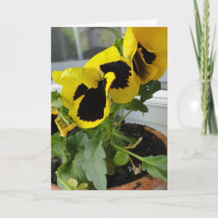 Carte Jaune Avec Pansies Noires