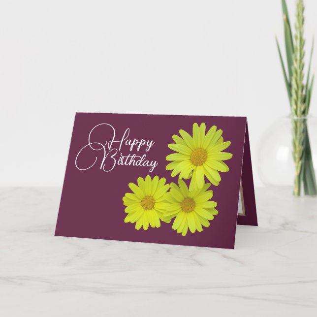 Carte Jaune Daisies Vin Arrière - plan Joyeux Anniversai (Devant)