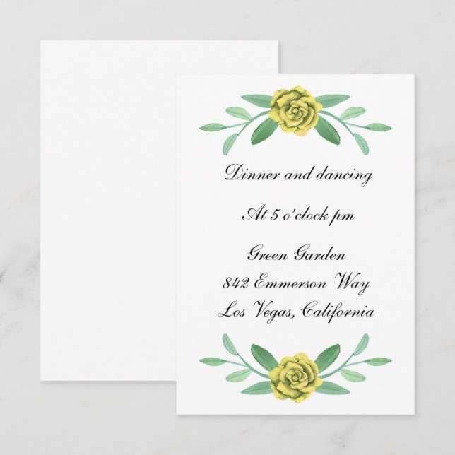 Carte Jaune Floral Foliage Accueil Mariage (Devant / Derrière)
