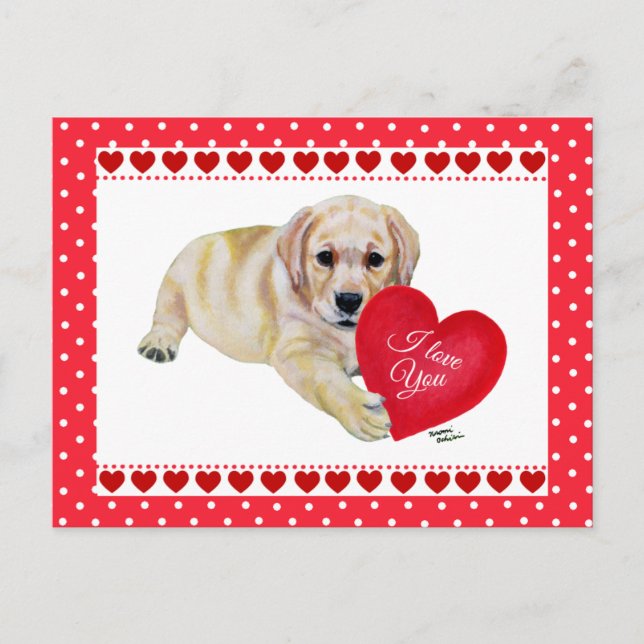 Carte Jaune Lab Puppy Valentine's Day (Devant)