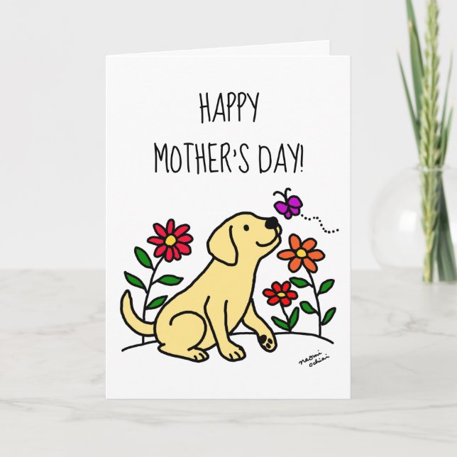 Carte Jaune Labrador et Green Mother's Day (Devant)