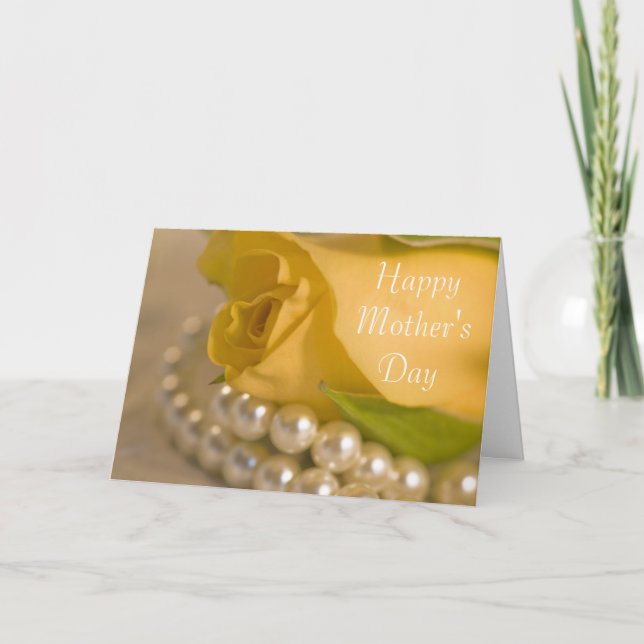 Carte Jaune Rose et Perles Bonne Fête des mères (Devant)