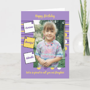 Carte Jaune violet magnifique photo fille anniversaire