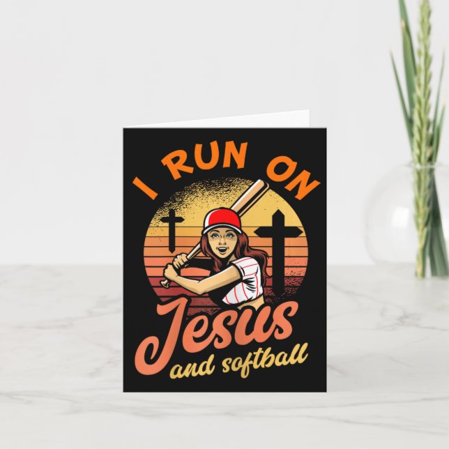 Carte Je cours sur Jésus et softball cadeau de joueur ch (Devant)