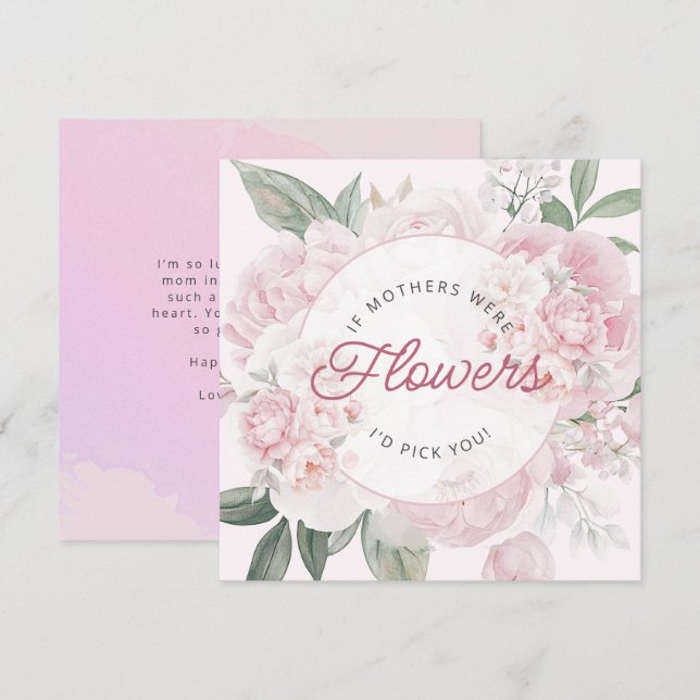 Carte Je cueillirais des pivoines pour la fête des mères (Devant / Derrière)
