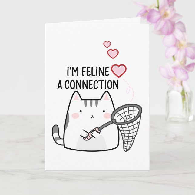 Carte Je ressens un lien Saint Valentin chat coeurs (Orchidée)
