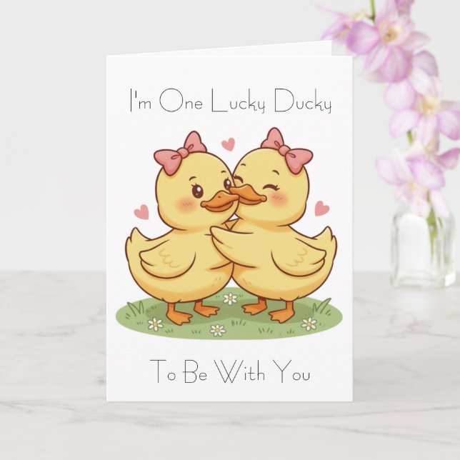 Carte Je suis un canard chanceux pour la Saint-Valentin (Orchidée)