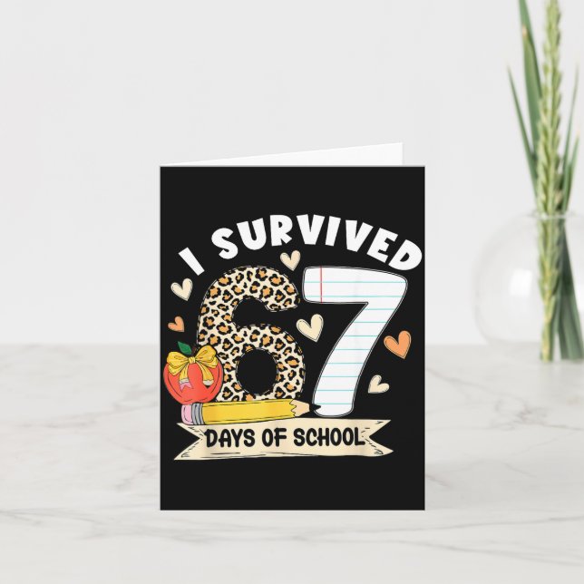 Carte Je Survivre 67 Jours D'École Drôle Léopard Étudian (Devant)