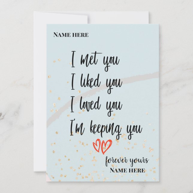 Carte Je t'ai rencontré Je t'ai aimé Je t'aime Je te gar (Devant)