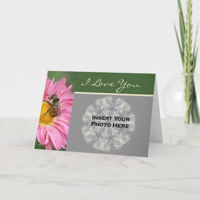 Carte Je t'aime abeille sur une photo personnalisée de m (Devant)