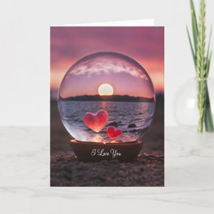 Carte Je t'aime avec des coeurs flottants dans une balle