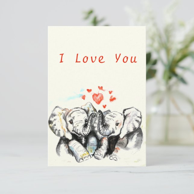 Carte Je T'Aime Carter Romantique Couple Eléphant Peintu (Debout devant)